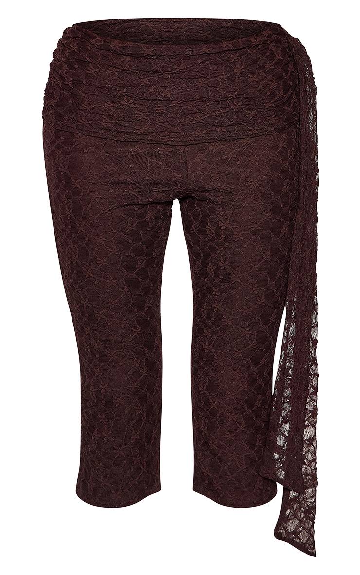 Marron Ensemble Capri En Dentelle À Détail Nœud Asymétrique