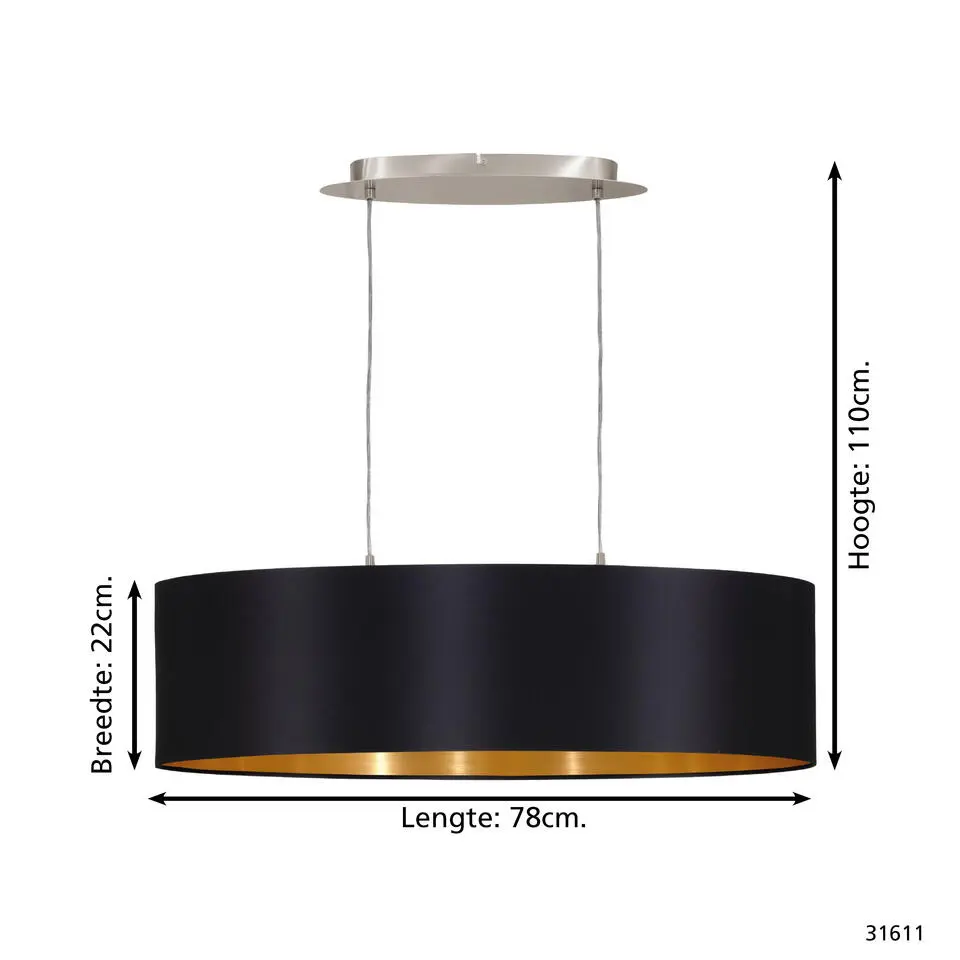 EDI lightMaserlo-Hanglamp-2Lichts-78cm- Zwart,Goud