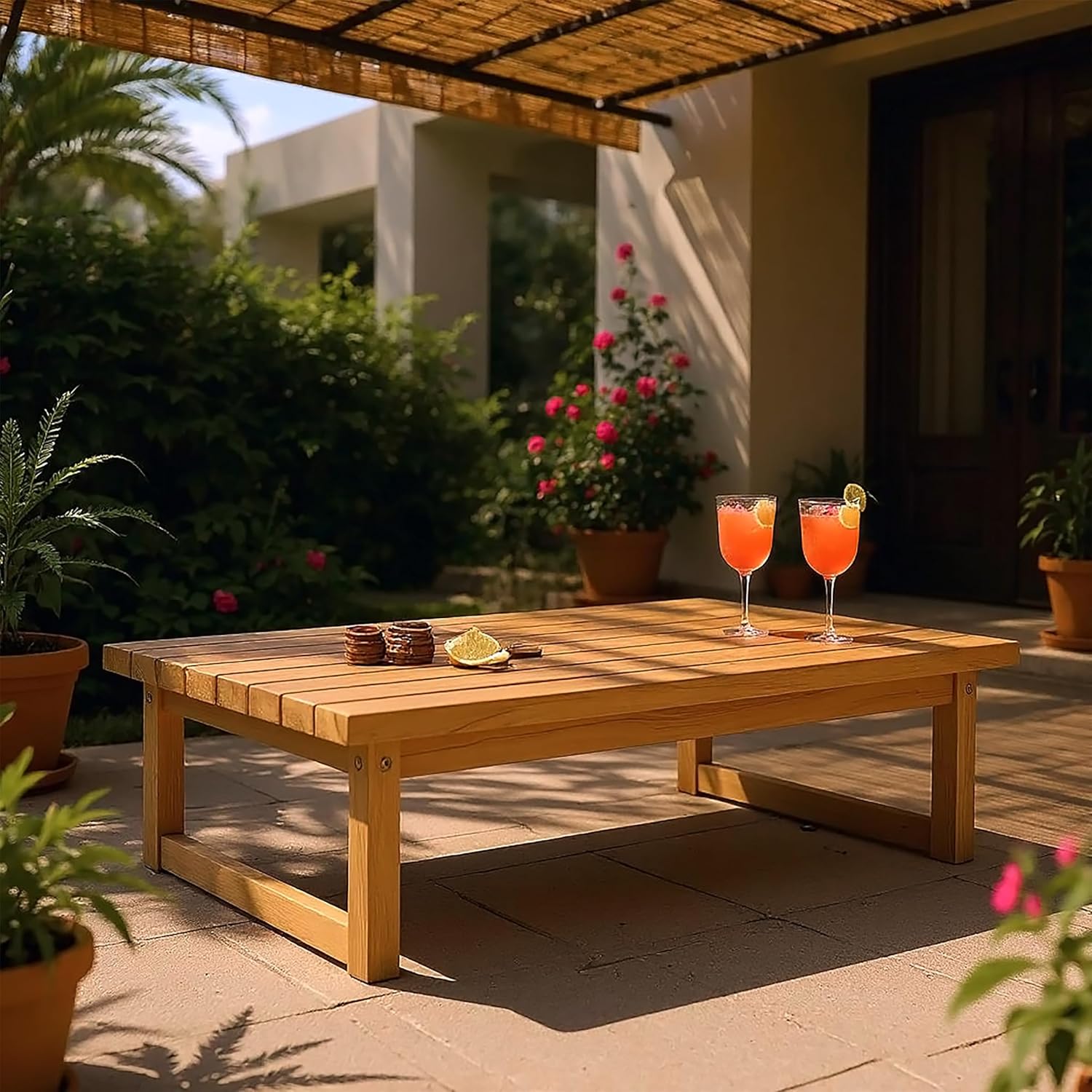 Spetebo Akazienholz Garten Loungetisch geölt - 106 x 66 cm - Outdoor Couchtisch aus Massivholz - Holz Gartentisch Balkontisch Beistelltisch Kaffeetisch Wohnzimmertisch Holztisch witterungsbeständig