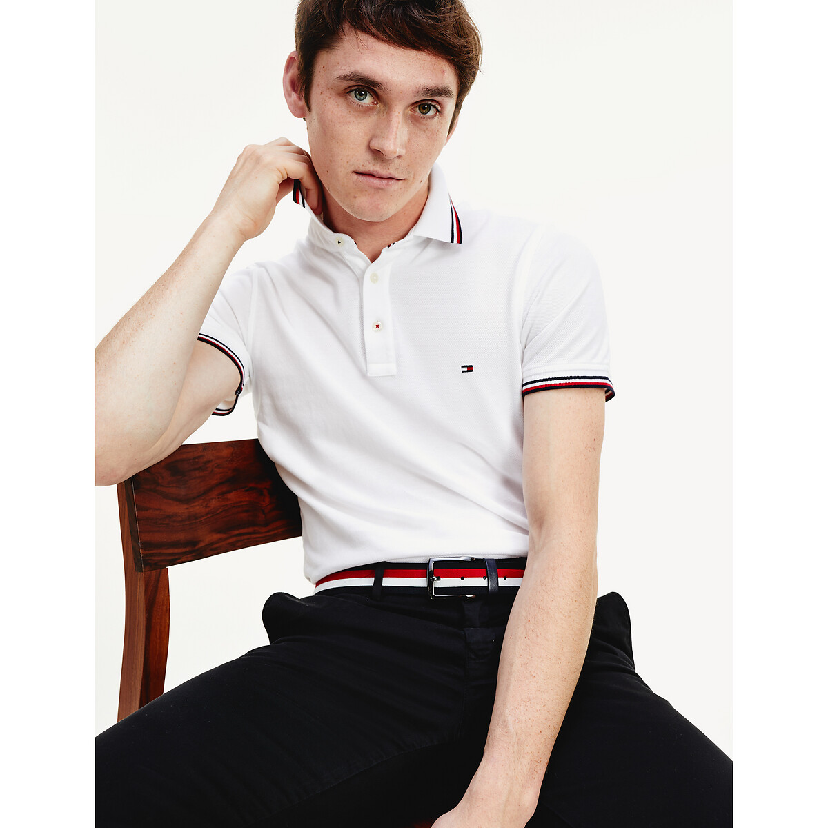 TOMMY HILFIGER<br>Polo slim em malha piqué Tommy Tipped
