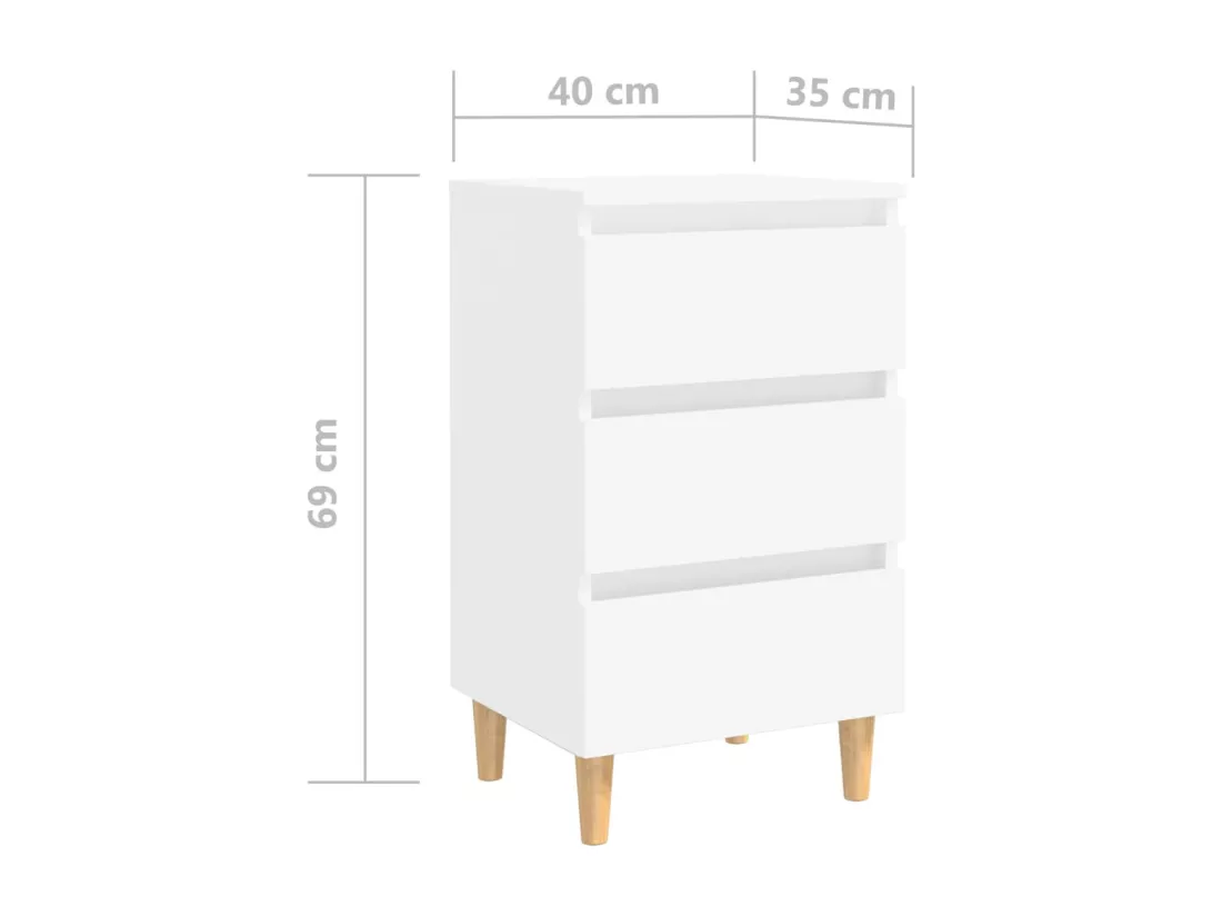 Table de chevet avec pieds en bois solide Blanc 40x35x69 cm