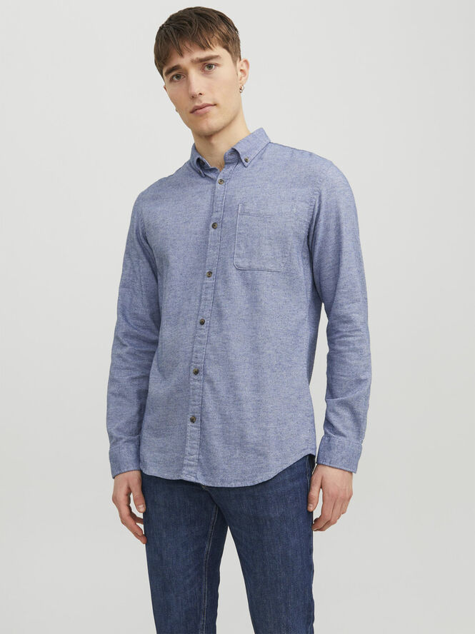 Jack & Jones JJECLASSIC MELANGE SHIRT LS SN Faded denim