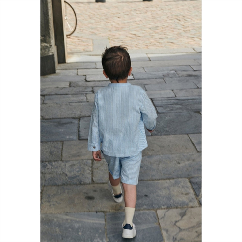 Køb COPENHAGEN COLORS Sky Blue W Cream Stripe Seersucker Skjorte