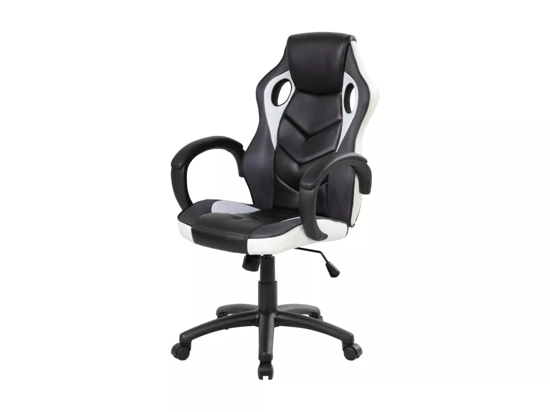 Chaise de jeu Caloundra, Fauteuil de jeu pour adultes, Chaise de bureau, 66x61h104/114 cm, Noir et Blanc