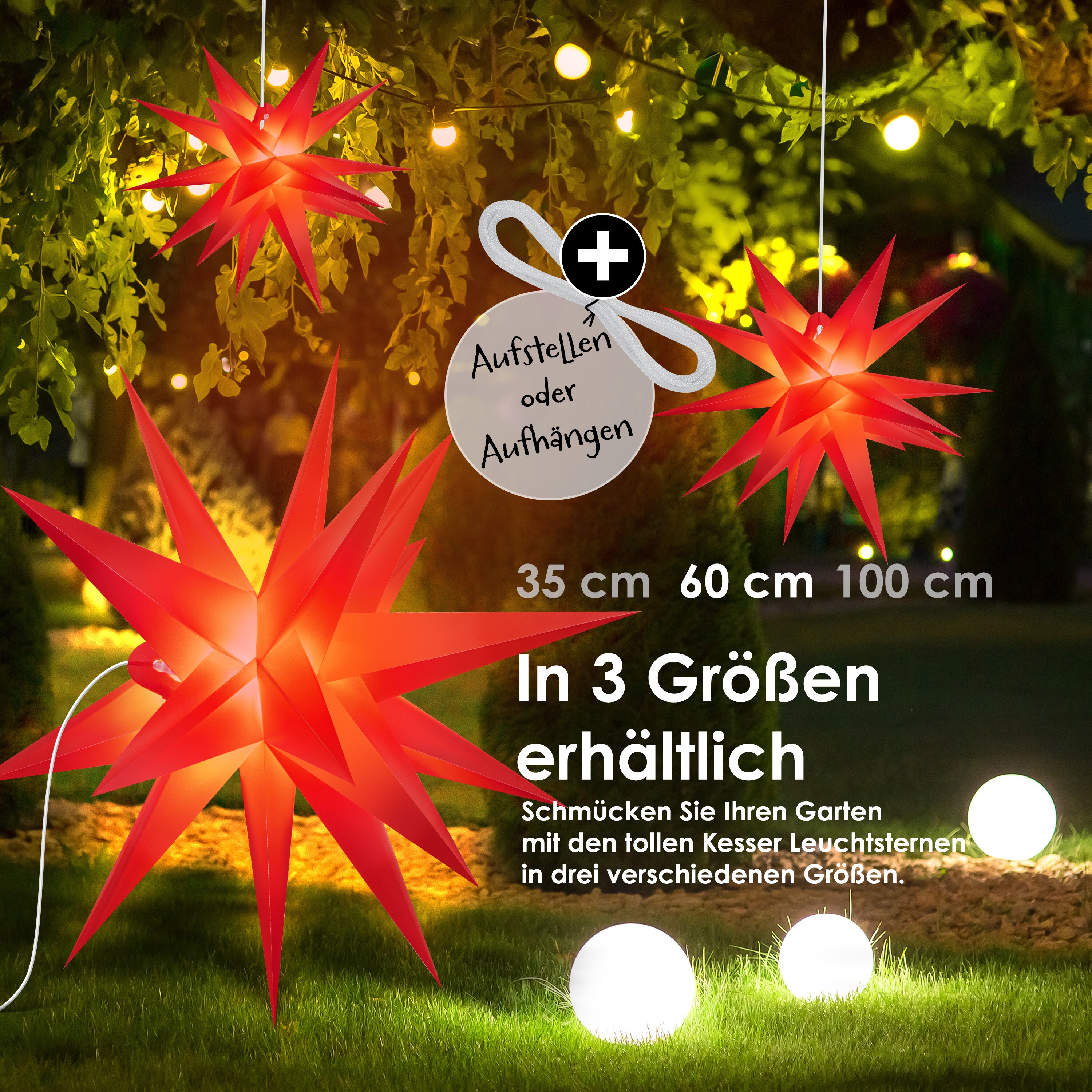 KESSER® Leuchtstern 3D, LED Weihnachtsstern mit Timer für innen und außen, Adventsstern Beleuchtet hängend Stern + Warmweiß Licht