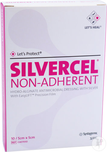 Silvercel Non-Adherent Pansement Hydroalginate 5x5cm 10 Pièces (Cad7050)