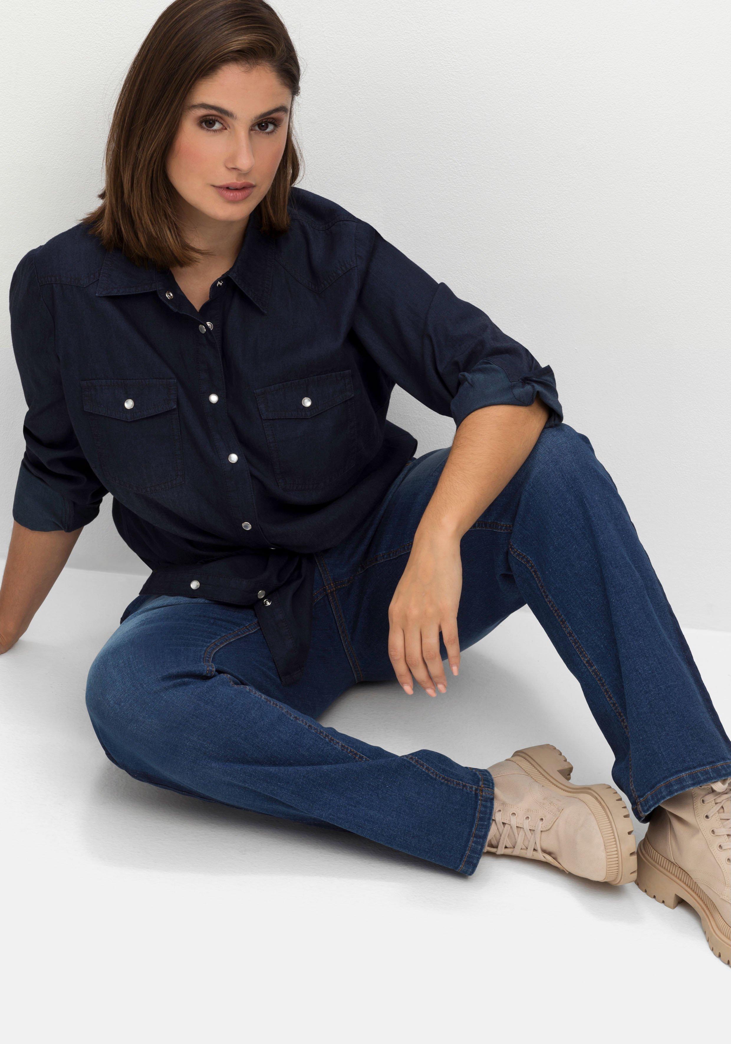 Gerade Jeans in Curvy-Schnitt PIA mit Galonstreifen
