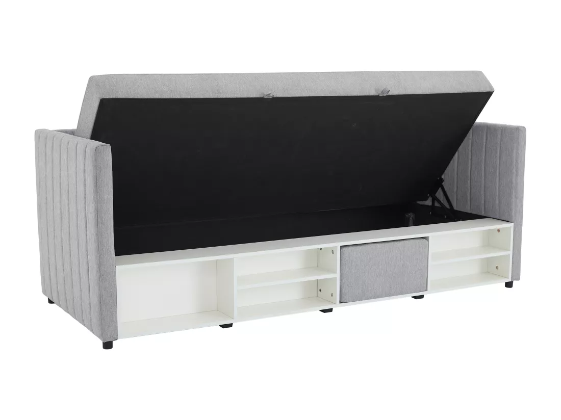 Lit coffre banquette 80 x 200 cm - Tissu - Gris - LAOZIA