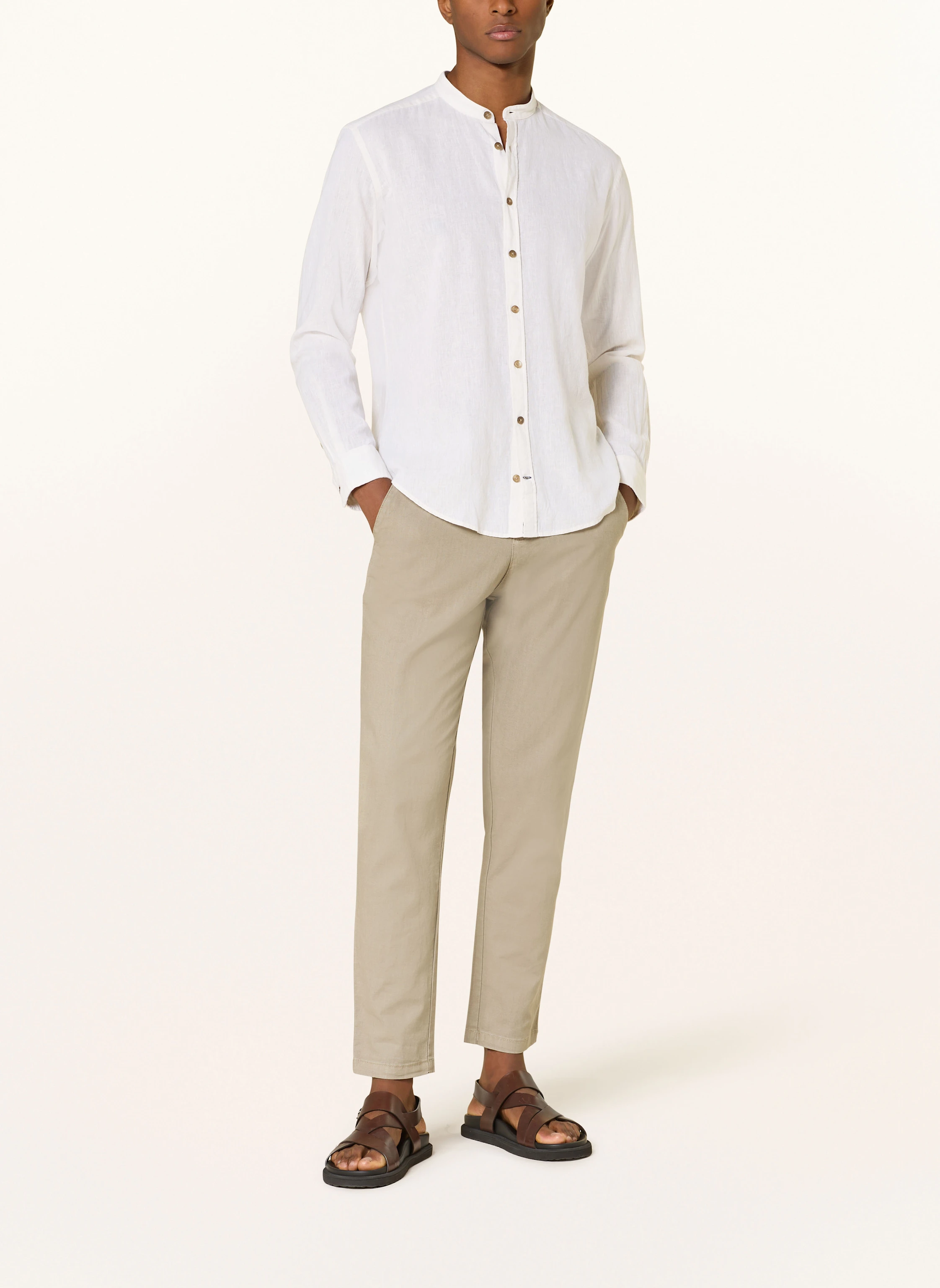 STROKESMAN'S Hemd Modern Fit mit Stehkragen und mit Leinen