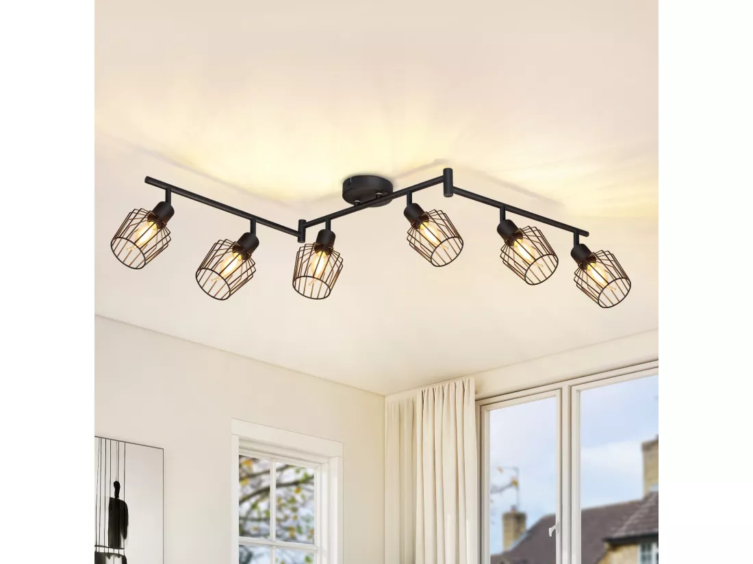 NETTLIFE Plafonnier E14 6 flammes spot de plafond noir spot industriel LED rotatif 350° dimmable