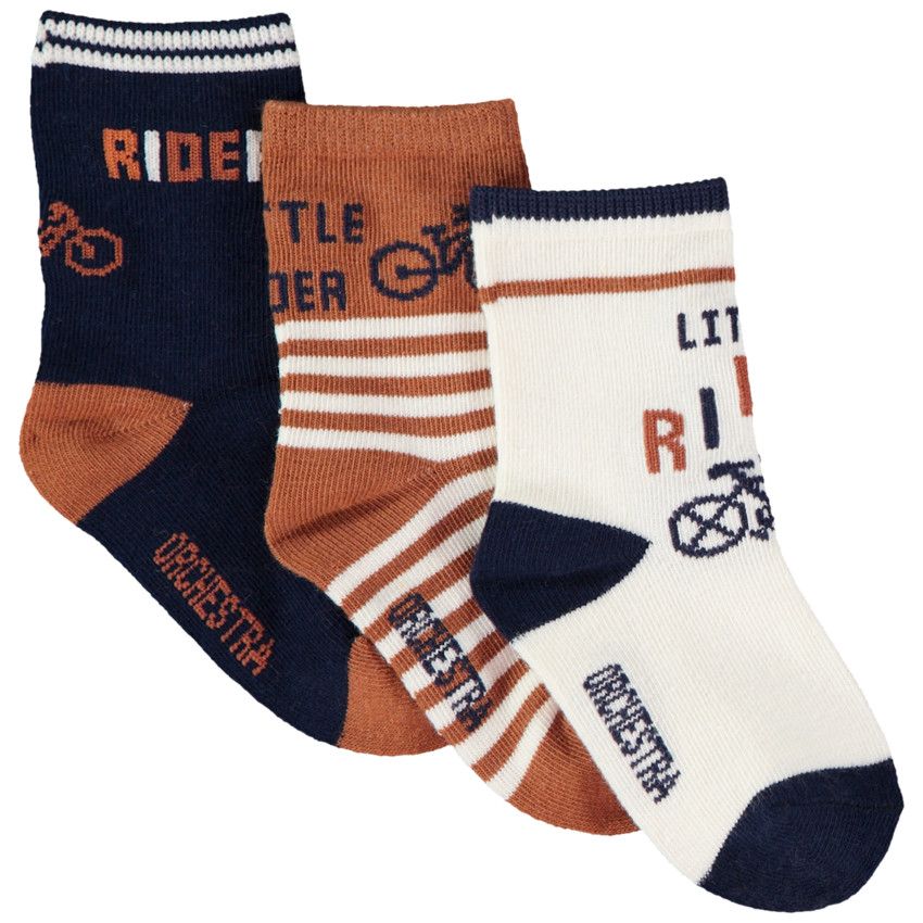 Lot de 3 paires de chaussettes imprimé fantaisie pour bébé garçon - Bleu marine