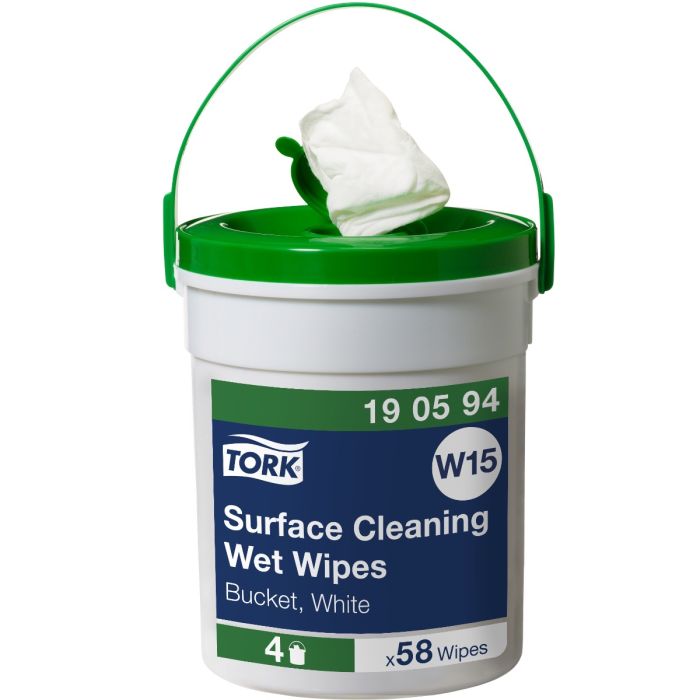 Tork 190594 4x emmers 58v reiniger Wet Wipe 1-lgs wit 16 mtr x 27 cm doos à 4 emmer/58 vel (190594)