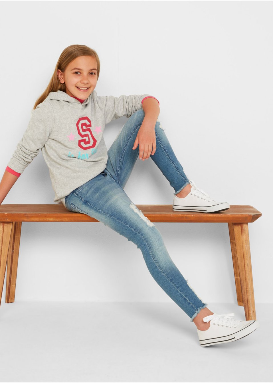 Jean skinny fille avec effet usé