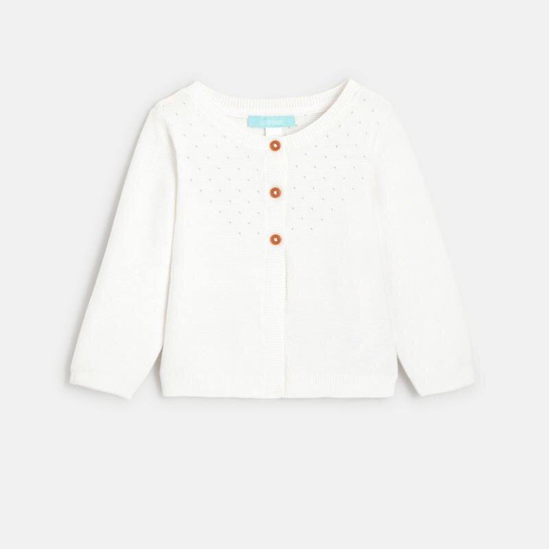 Gilet maille tricot effet pointelle blanc bébé fille Blanc