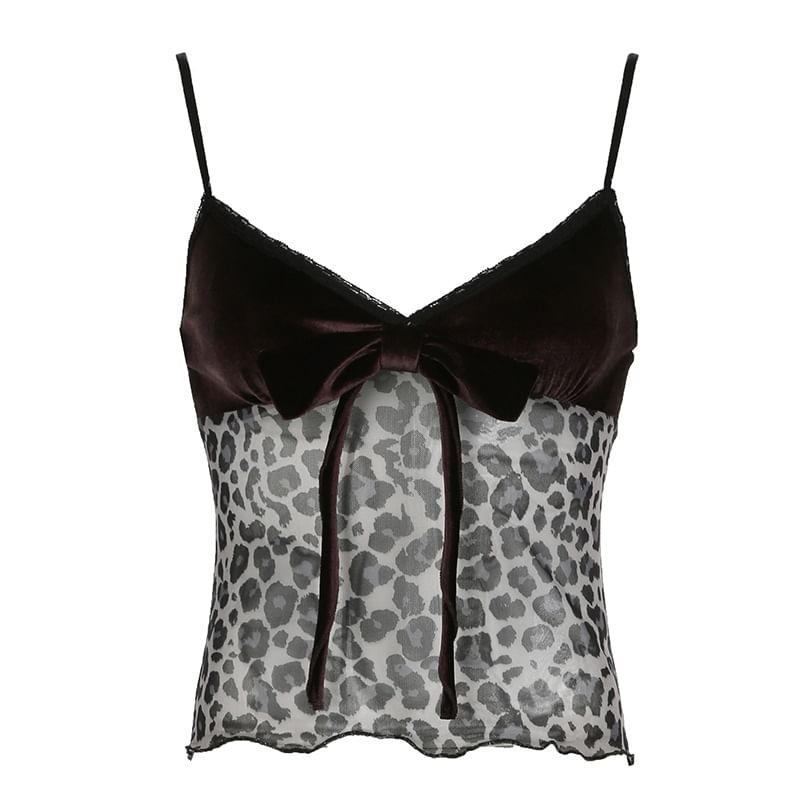 Honet - Spaghettibandjes / Lange mouwen V-hals luipaardprint slim-fit cami top