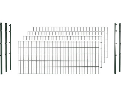 Dubbeldraads hekwerkset 6/5/6 inclusief palen met klemhouders 63 cm x 10 m, groen