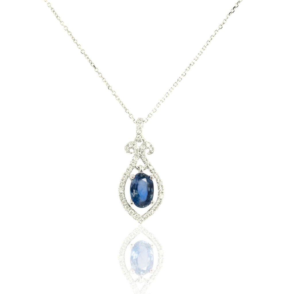 Collier Lys Or Blanc Saphir Et Diamant