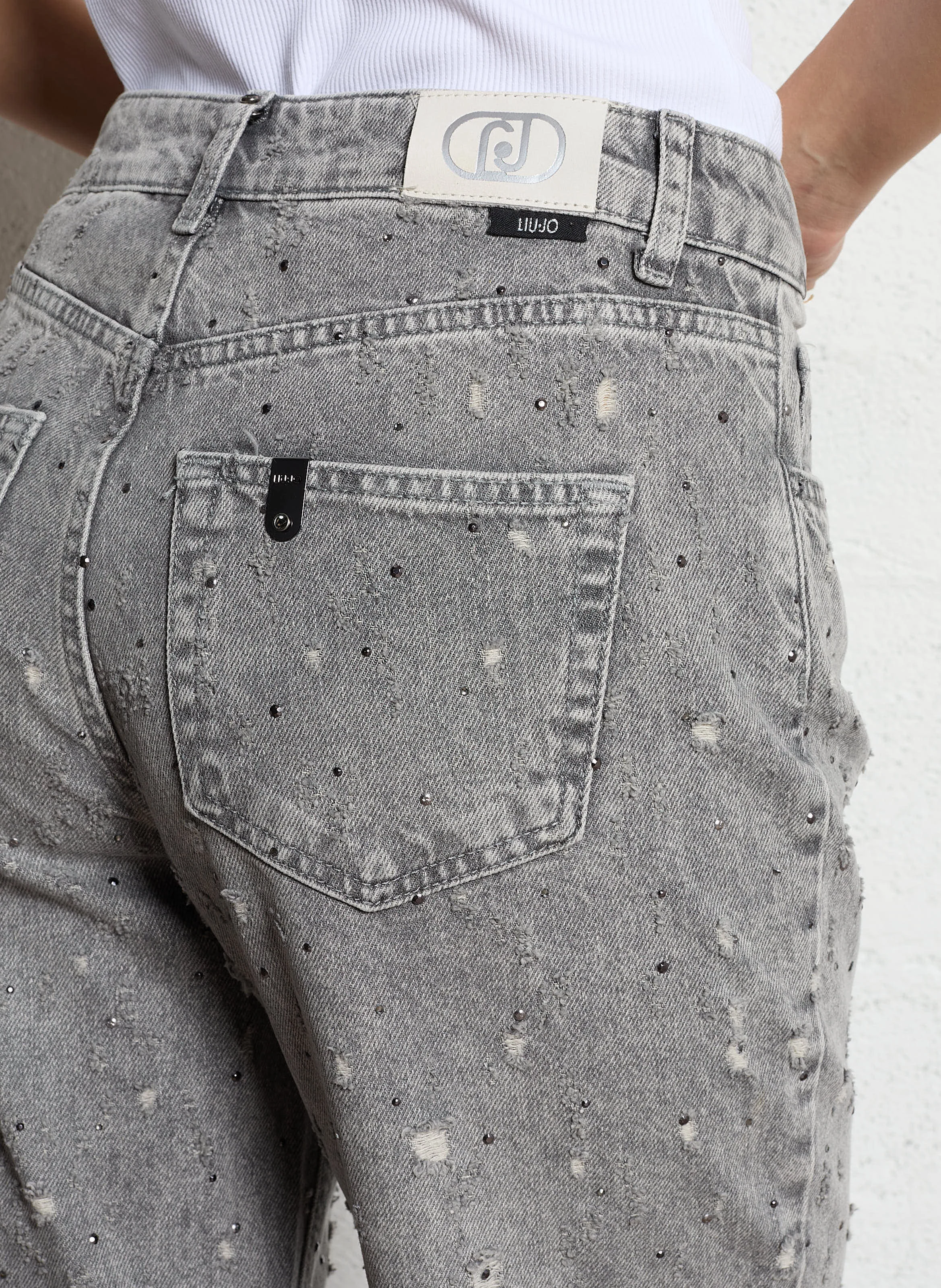 Jean droit taille haute en coton | Gris