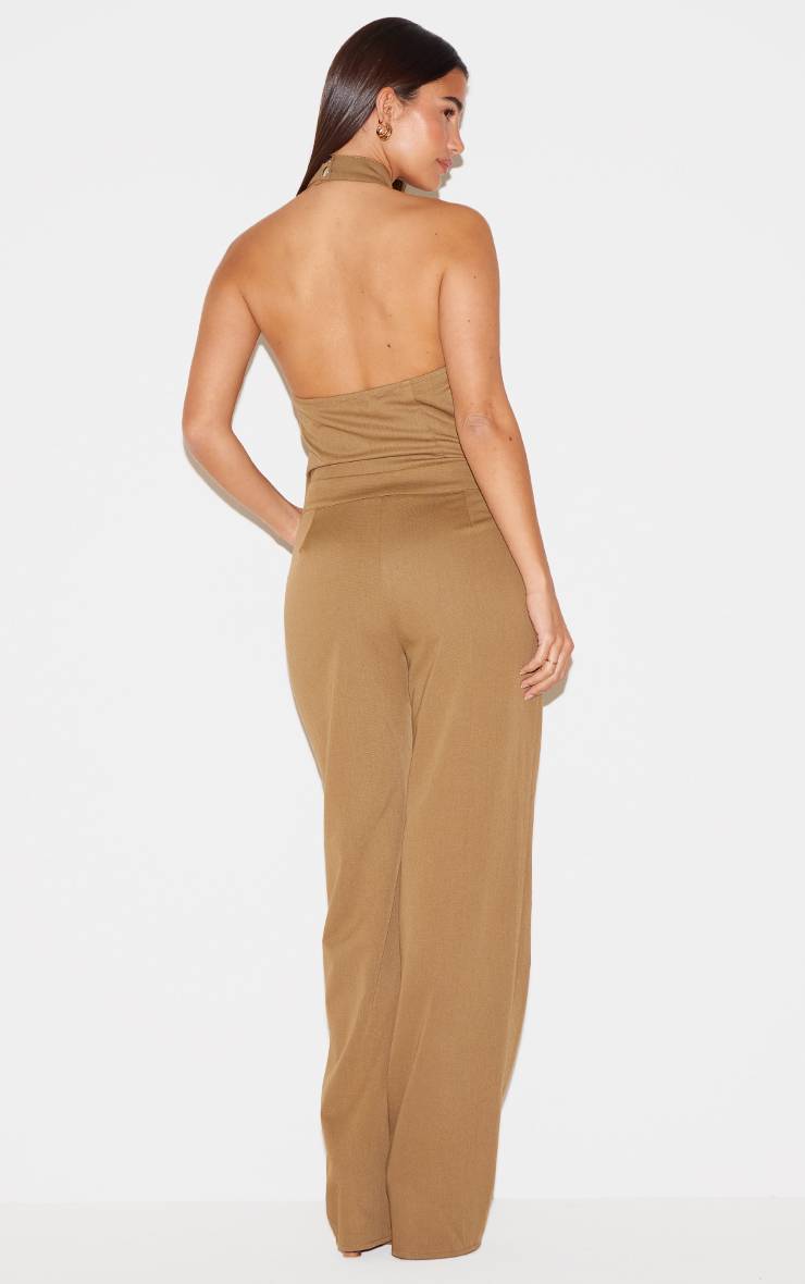 Kaki Combinaison-pantalon Tissée À Col Montant Avec Détail Zippé Et Jambes Droites