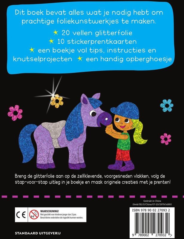 Boek - Glitterfolie - 20 Vellen - 10 Stickerprentkaarten - Instructies en Tips
