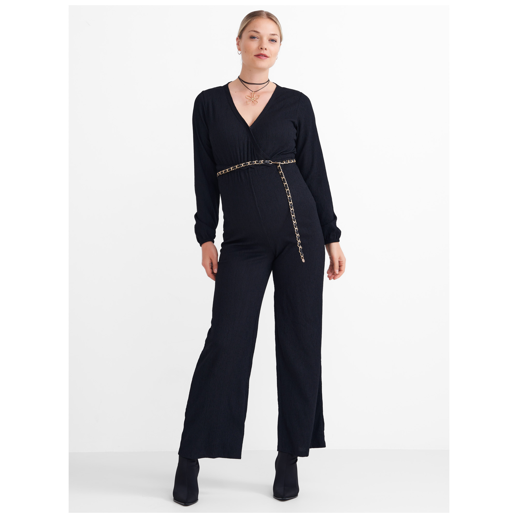 Prénatal zwangerschapsjumpsuit lange mouwen effen zwart