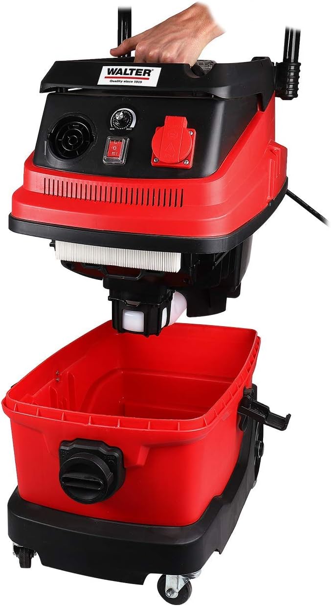 Walter 3-in-1 Multifunktionssauger 30 L, 1600 W, mit Wasserfilter und HEPA-Filter, für Staub-, Nasssaugen und Luftblasen, inkl. umfangreichem Zubehör, rot/schwarz