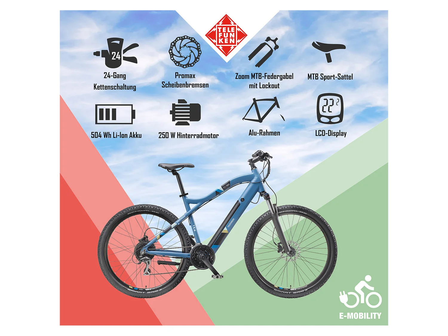 TELEFUNKEN E-Bike Mountainbike &raquo;Aufsteiger M922&laquo;, MTB, 27,5 / 29 Zoll
