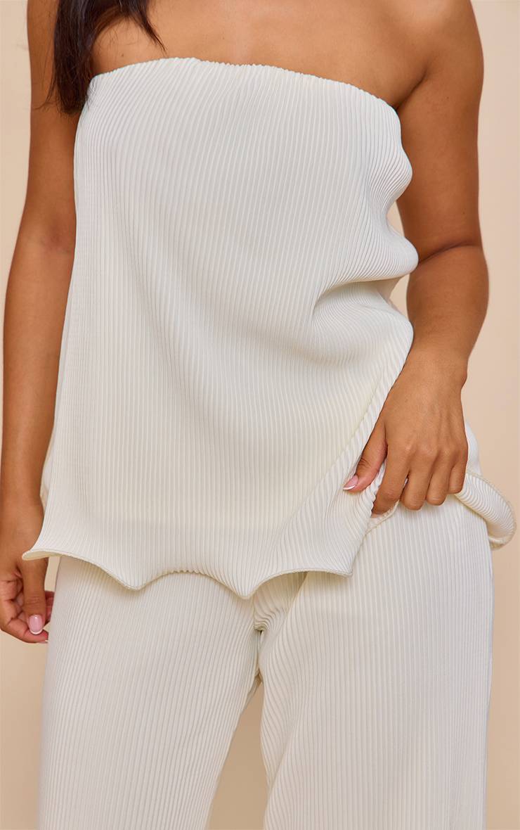 Crème Pantalon Large Plissé À Bord Volants Petite