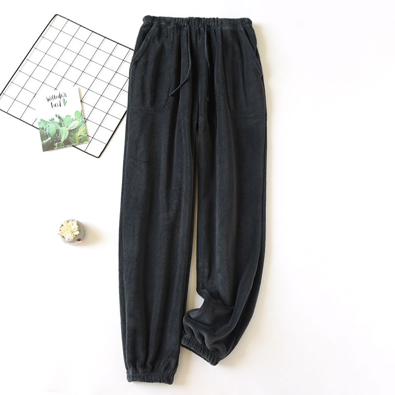 molpes - Hoge taille effen koraal fleece pyjamabroek (verschillende ontwerpen)