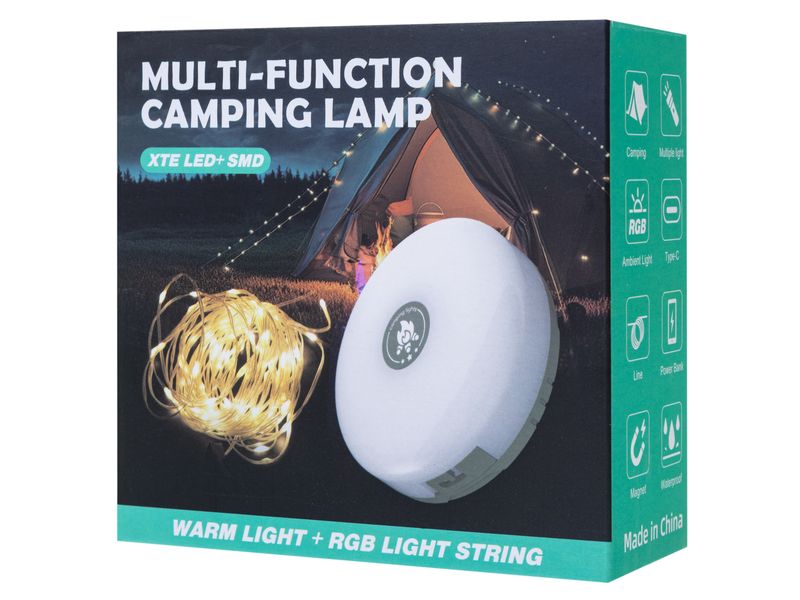 FTM Campinglampe RGB mit Powerbank LED-Campinglampe mit warmweissem und farbigem Licht