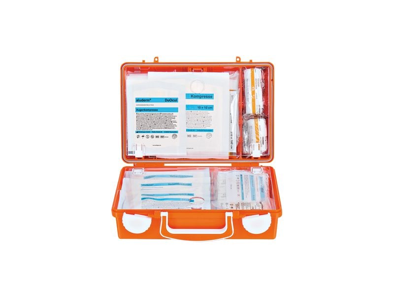 SÖHNGEN Erste-Hilfe-Set QUICK-CD SUISSE, DIN 13157, Orange Erste-Hilfe-Koffer inklusive Wandhalterung