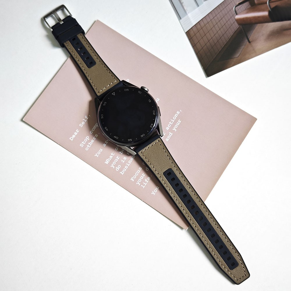 Samsung Galaxy Watch Active 2 (44mm) Echtleder / Silikon Armband (Gelenkumfang: 170-220mm) - Braun / Schwarz
