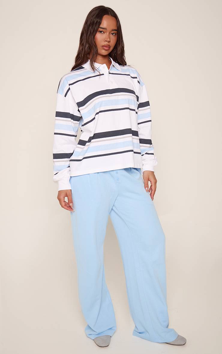Bleu Clair Jogging Droit À Plis Avec Fermeture Boutonnée