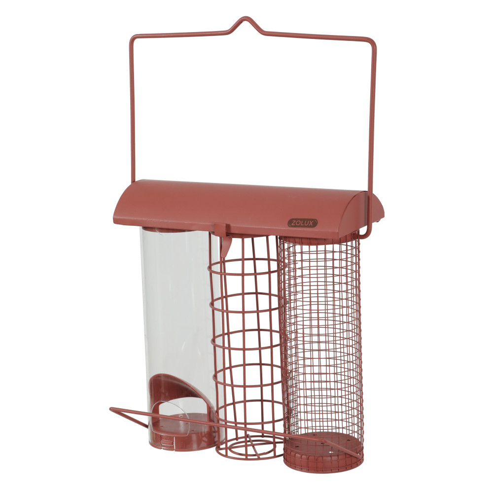 Mangeoire trio rouge terracotta pour oiseaux
