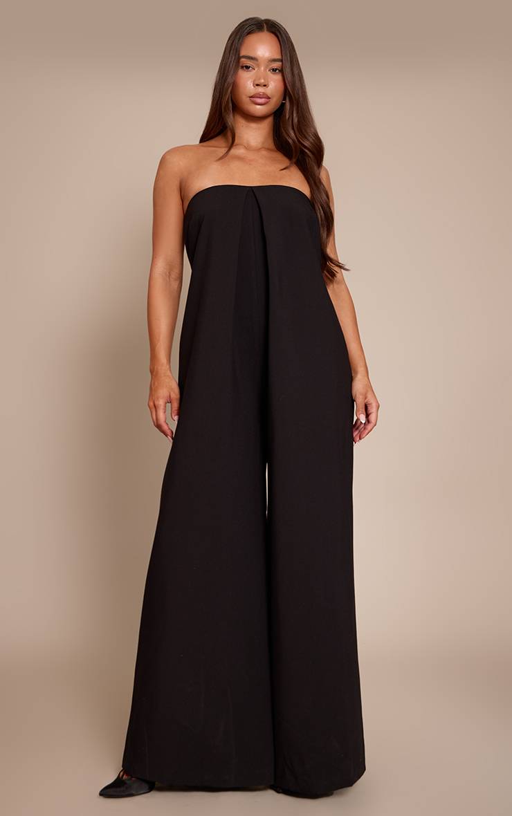 Noir Combinaison Pantalon Large Bandeau À Détails Plissés Plt Label