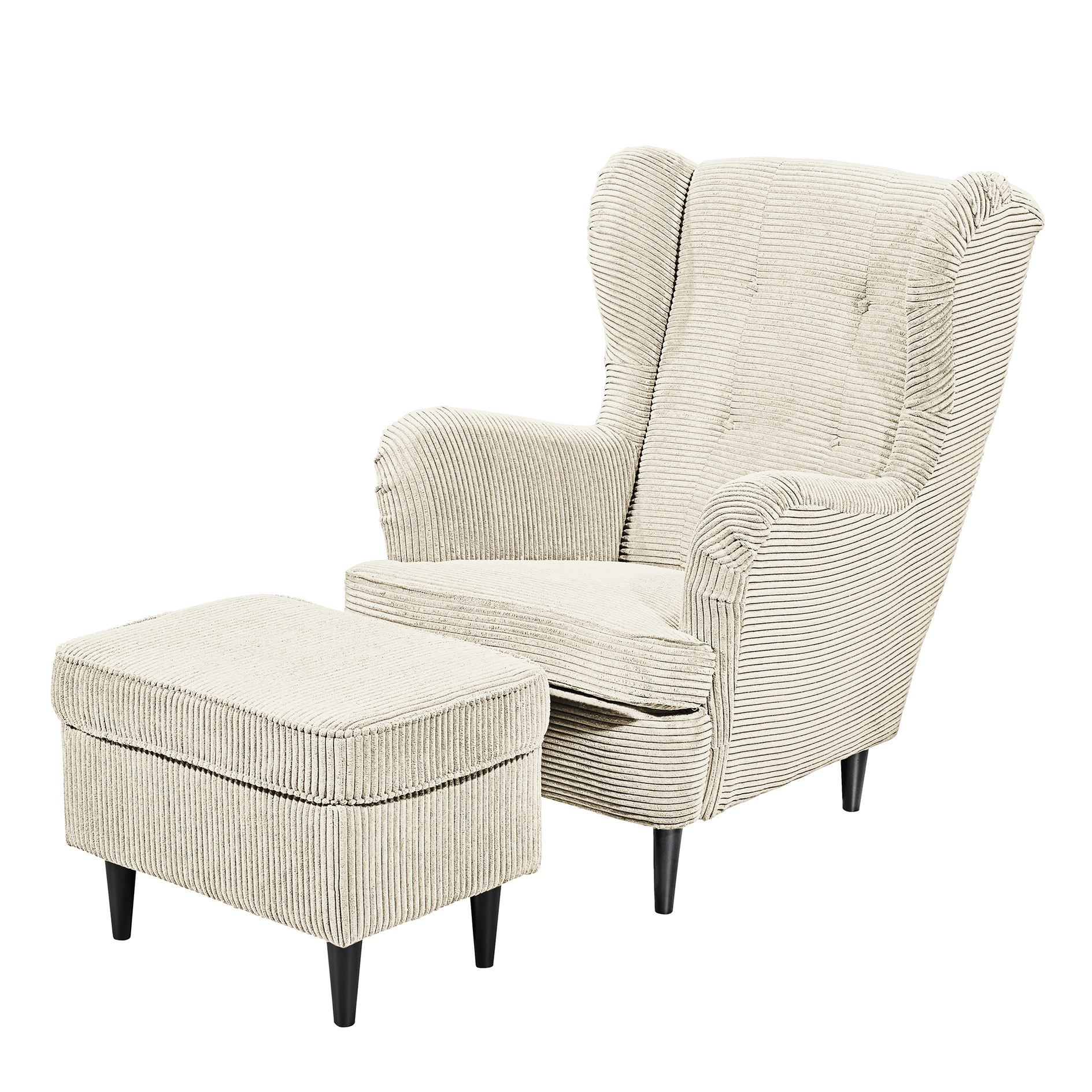 Ohrensessel - cream - Cord - Massivholzfüße