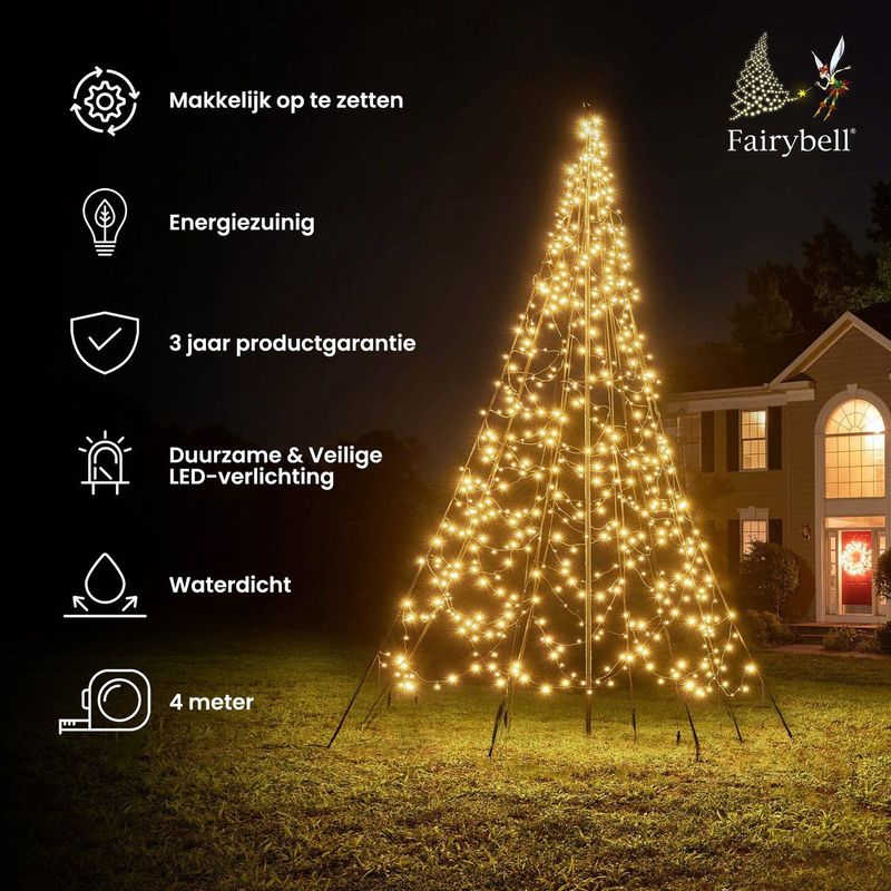Fairybell LED Kerstboom voor buiten inclusief mast - 400 meter - 640 LEDs - Warm wit met twinkle