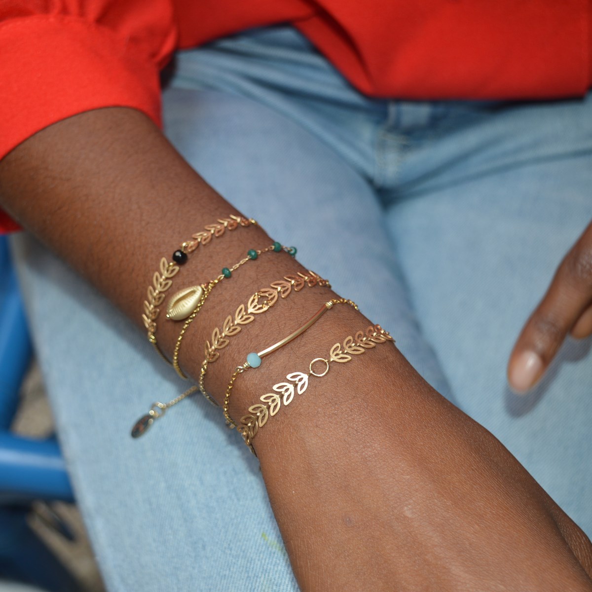 Bracelet chaîne crystal et cauri- doré à l'or fin