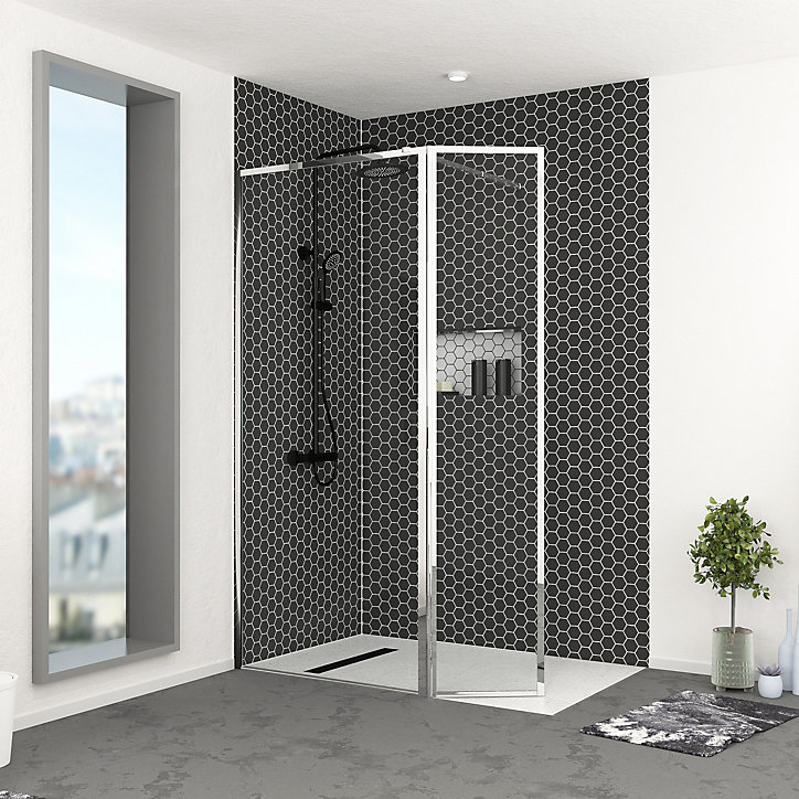 Paroi de douche à l'italienne avec volet pivotant H.200 x l.90+40 cm, ép. 5 mm, profilé chrome, Galedo Edge