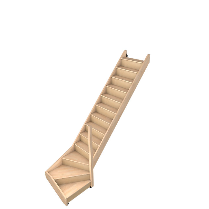 Escalier quart tournant gauche FORTIA hêtre naturel 13 marches Siderno avec contremarche