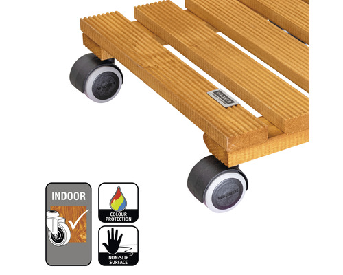 Wagner Country plantenroller met vloerbeschermende zachte wielen, grenenhout, 28x28 cm, max. draagvermogen 100 kg
