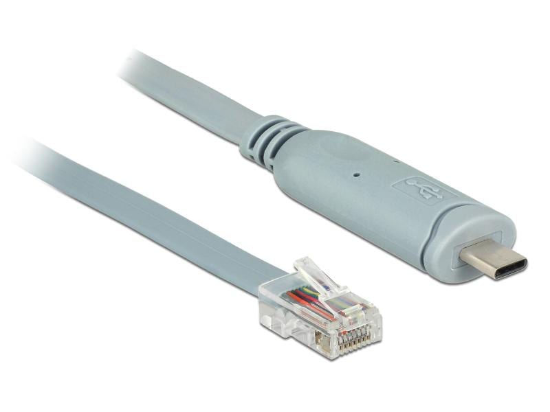 Delock Konsolenkabel USB-C - RJ45 RS-232, Cisco kompatibel, Delock Adapter USB 2.0 Typ-C Stecker zu 1 x Seriell RS-232 RJ45 Stecker 5,0 m grau