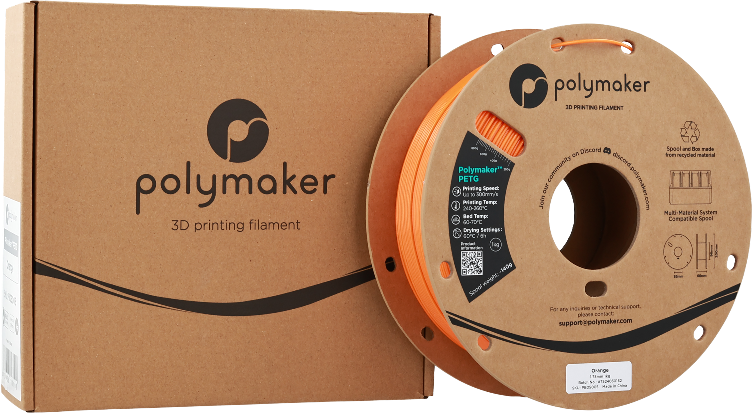 Polymaker  PETG Orange, 1,75 mm / 1000 g    Robustes PETG optimiert für High Speed Druck in Orange