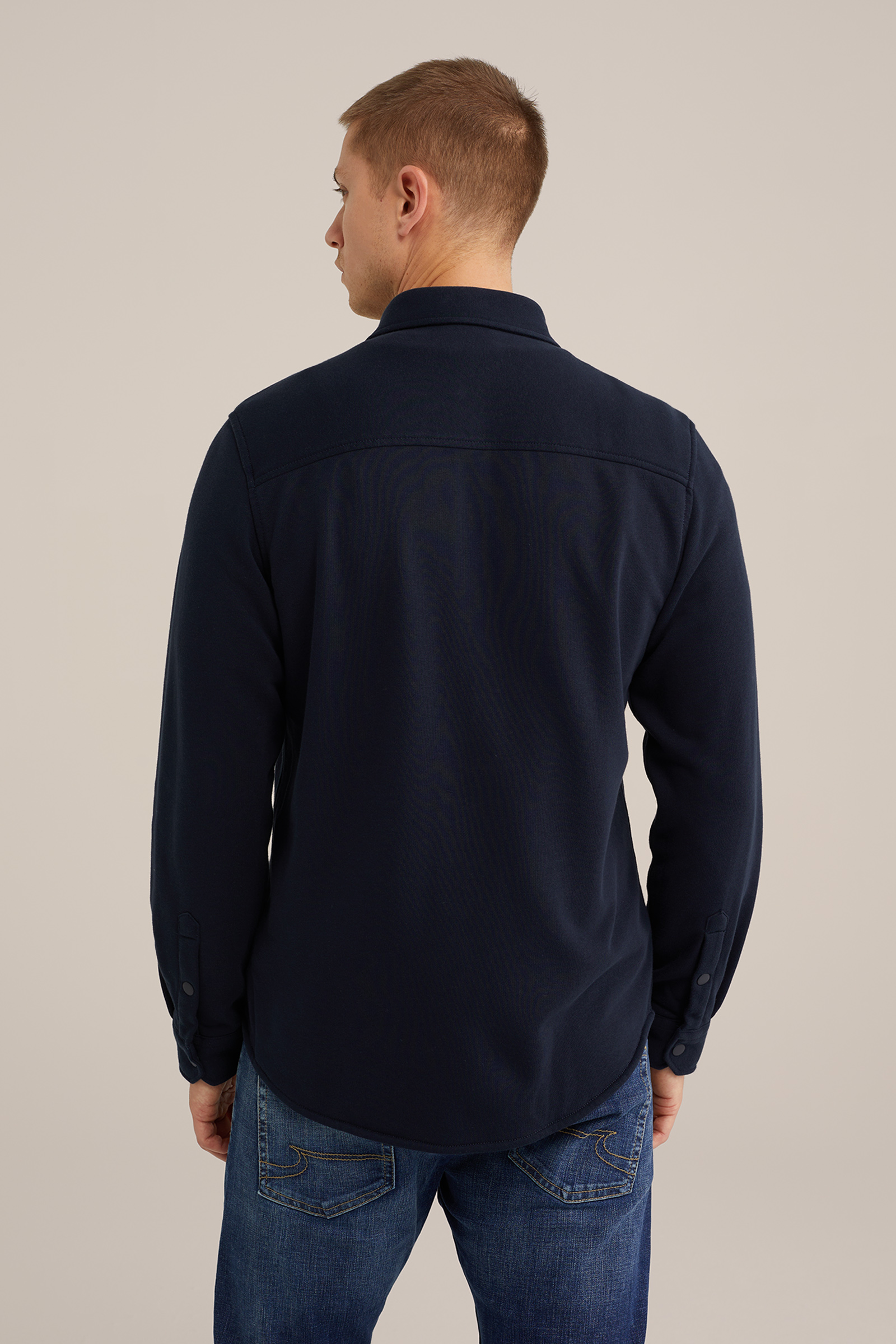 gebreid smart overshirt van katoenmix Fundamentals Donkerblauw