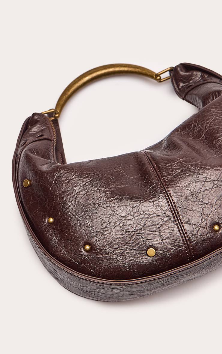 Chocolate Plum Sac À Main Clouté En Synthétiquecuir Froissé