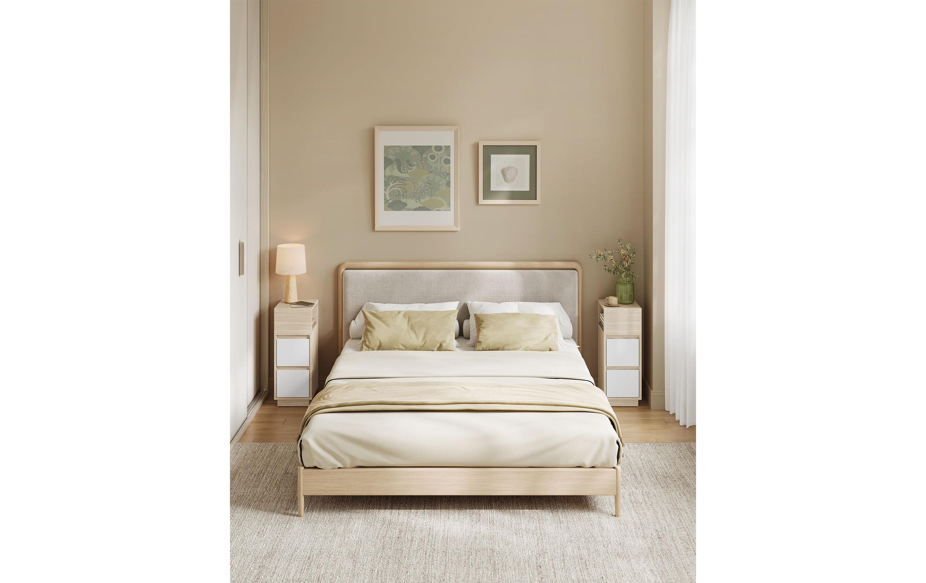 Nachttisch 2er Set 25 x 65 cm, Beige<br>Nachttisch-Set mit je 2 Schubladen