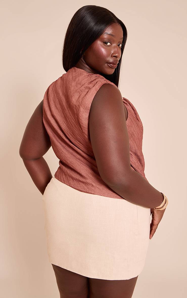 Marron Haut Drapé À Finitions Tissées Texturées Grande Taille
