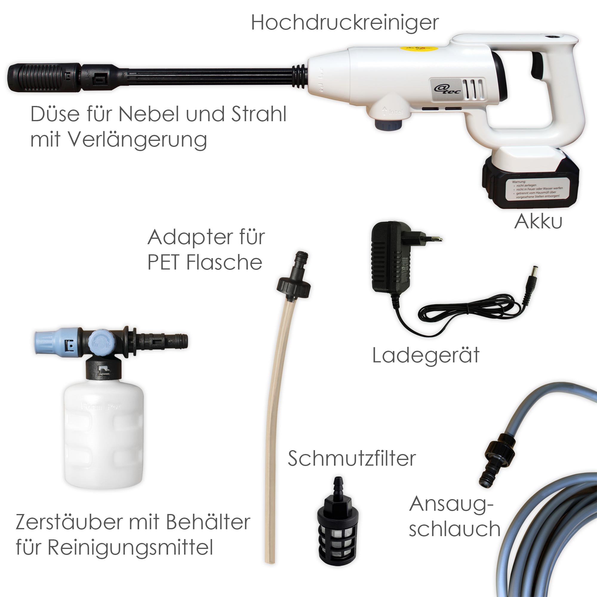 Arcotec Akku Hochdruckreiniger mit Multi-Sprühdose