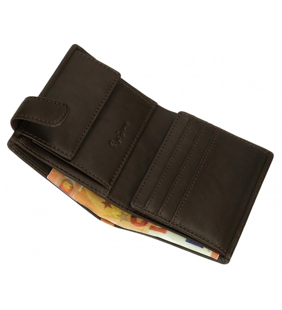 Carteira Pepe Jeans Marshal em couro com fecho de encaixe, marrom.