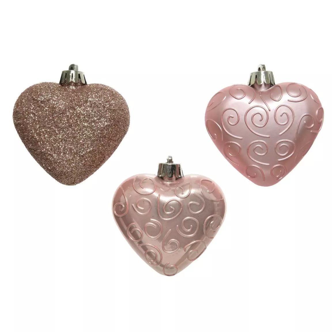 Lot de 6 coeurs de Noël à suspendre (H6 cm) Alpine Rose poudré